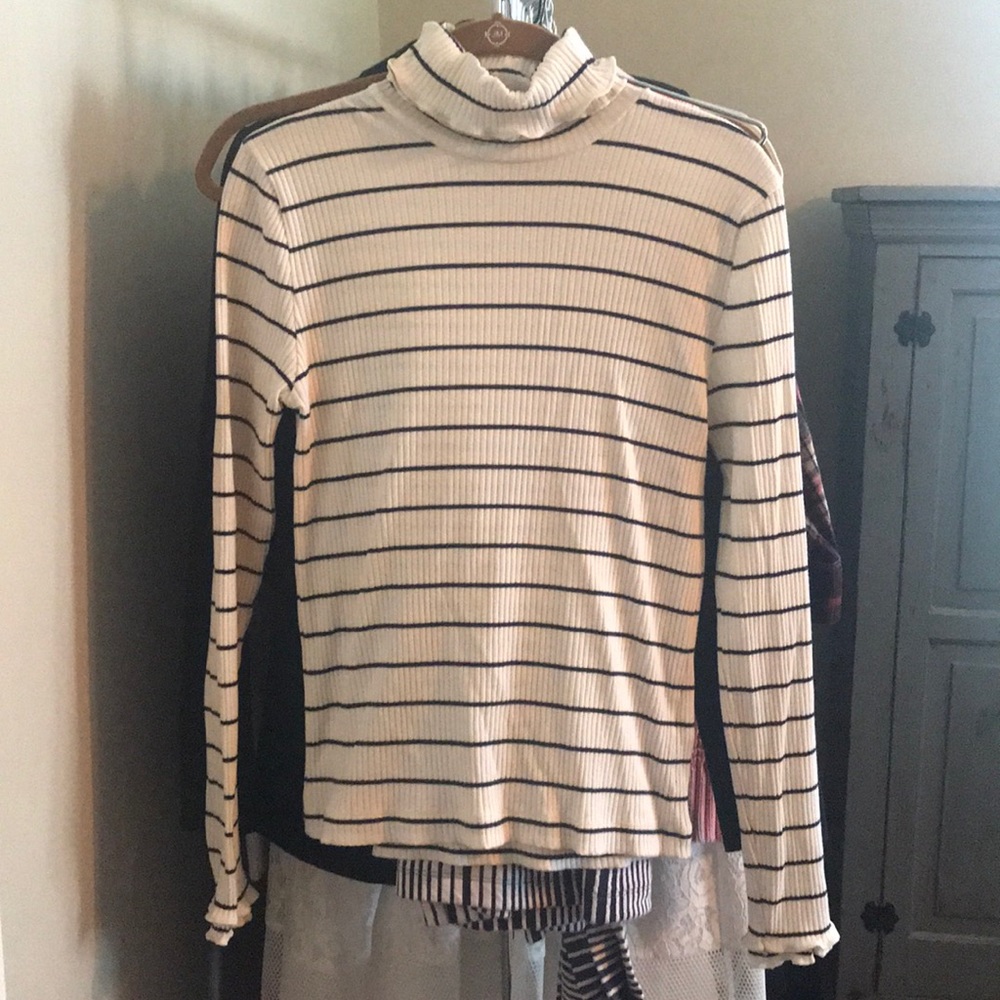 J.Crew striped Ruffle Turtleneck